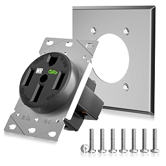 50 Amp EV Charging Straight Blade Device Receptacle/Outlet, Weather-Resistant NEMA 14-50R with Wall Plate, Industrial Grade, 3-Pole 4-Wire Grounding, 50A 125/250V, ETL Listed,Black