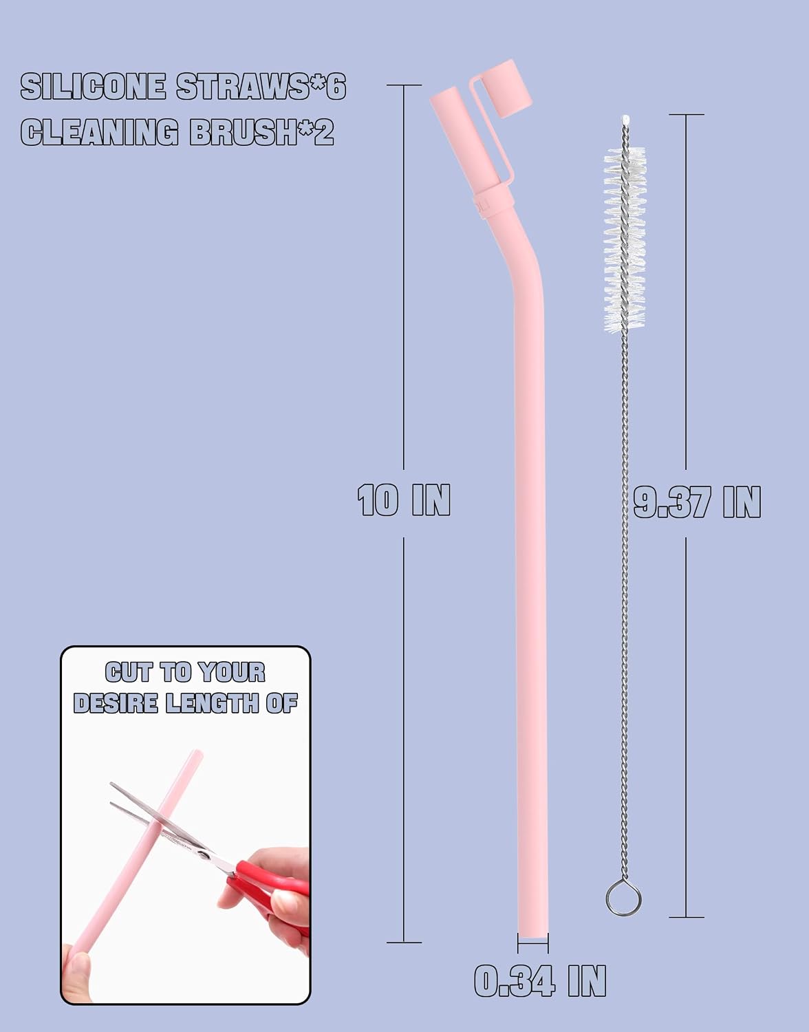 Doboli 10 inch Silicone Reusable Bendy Straw Flexible Straws With Straw Cover, Compatible with 20 oz 30 oz 32 oz Cup Tumbler Non Rubber, 6 Pack Smoothie Silicone Straws Straw with Cleaning Brush
