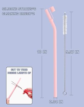 Doboli 10 inch Silicone Reusable Bendy Straw Flexible Straws With Straw Cover, Compatible with 20 oz 30 oz 32 oz Cup Tumbler Non Rubber, 6 Pack Smoothie Silicone Straws Straw with Cleaning Brush