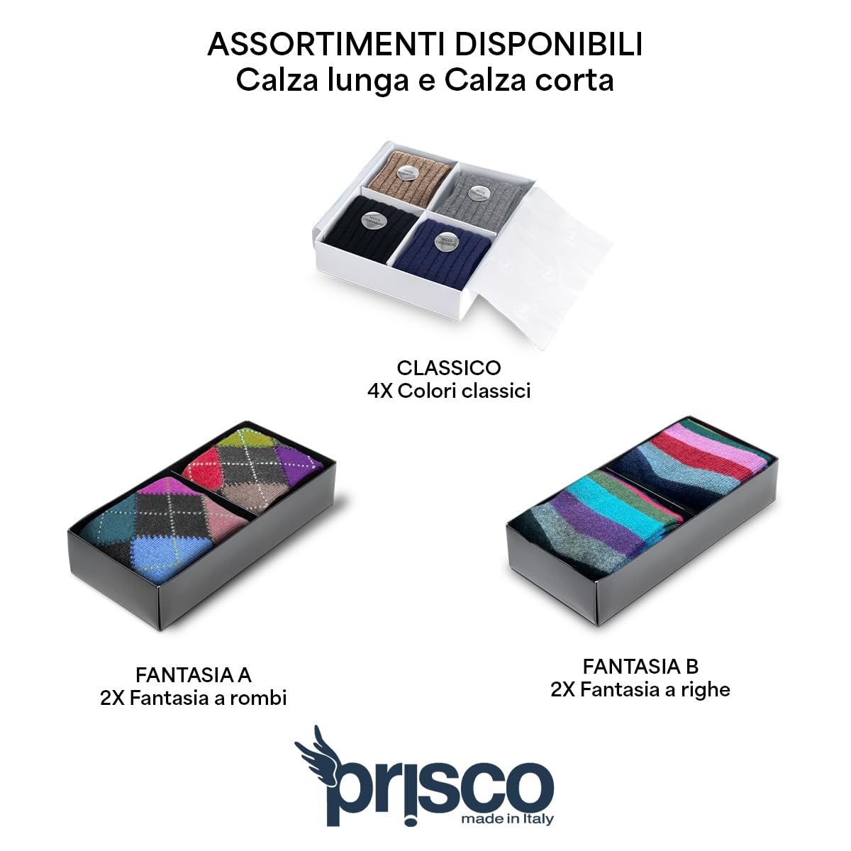 Prisco Calcetines de cachemira para mujer fabricados en Italia | Calcetines de lana y cachemira térmicos de invierno | Largas o cortas | Idea regalo Navidad, Largas Fantas C 2 pares, Talla única