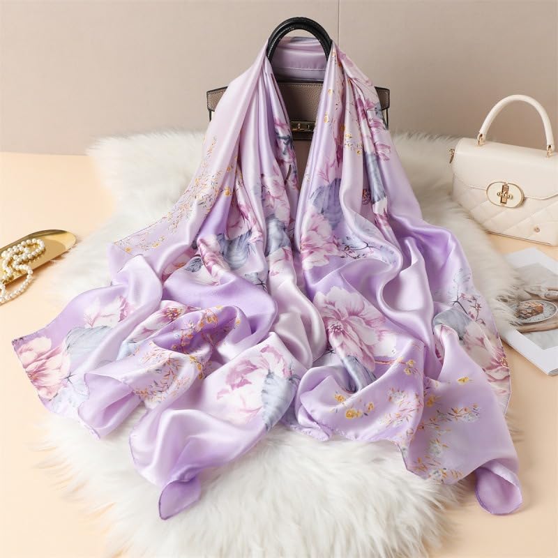 Image of Floral Printed Silk stole | silk Scarf for Women | stylish silk stole for women | Soft Lightweight Stole, Shawl & Neck Wrap | Scarf for Wedding, Party, Travel & Casual Wear