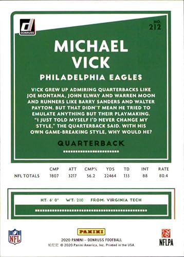 Miniatura 2 de 2020 Donruss #212 Michael Vick Philadelphia Eagles Football Card