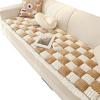 Funda de sofá cuadrada a cuadros para mascotas, antideslizante, protector para perros, divertido tapete mullido para proteger del desgaste, color marrón oscuro, 23.6 x 62.9 pulgadas