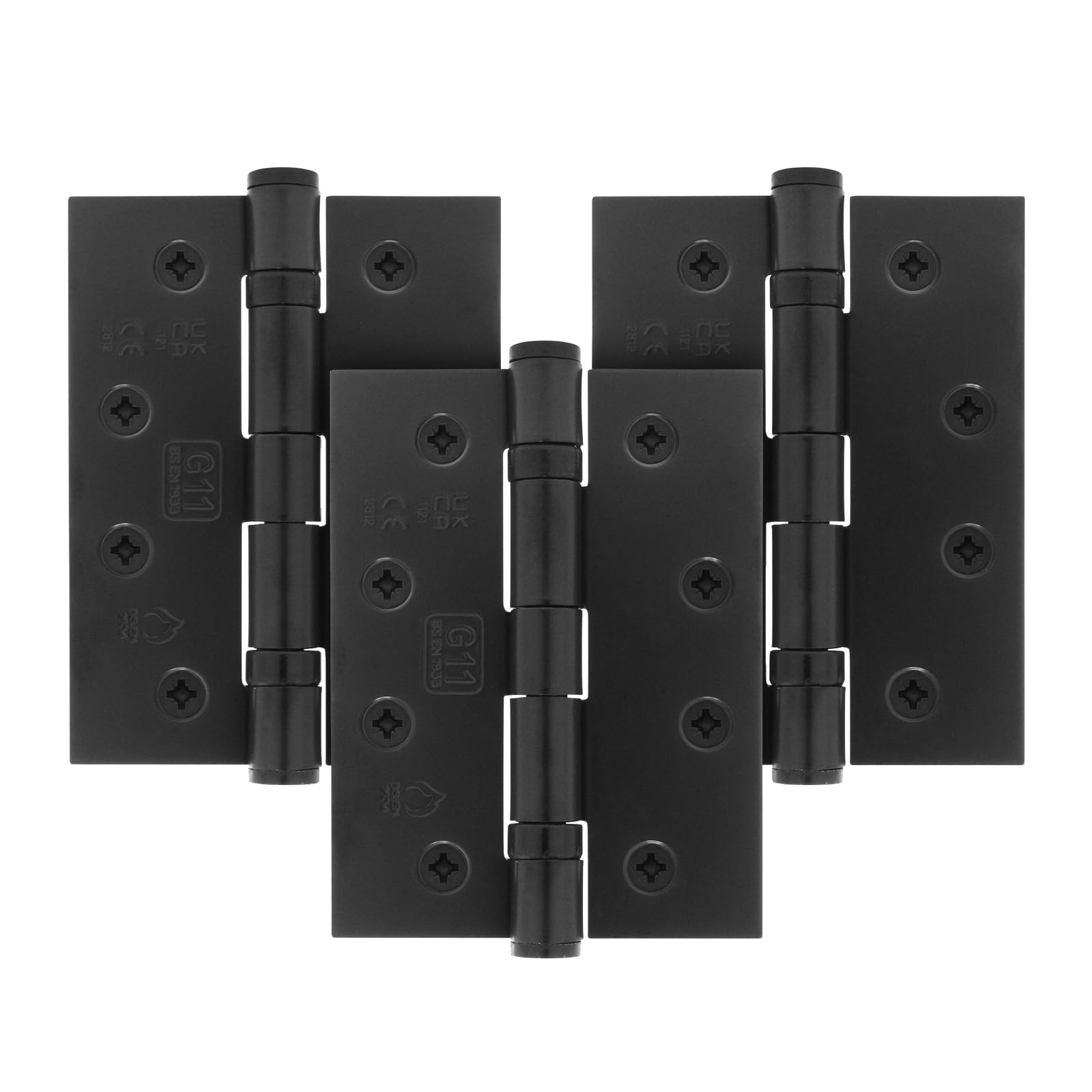 EAI Black Door Hinges | 4 Inch / 102mm Matt Black Internal Fire Door Hinges | 1.5 Pairs