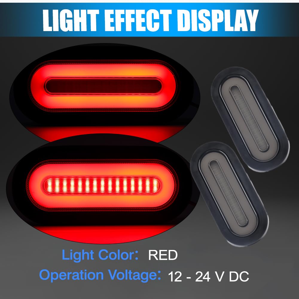 Riloer 2 x bagażnik na przyczepę, 6 cali, czerwony, owalny, 114 LED, zestaw świateł tylnych 12-24 V DC, uniwersalne, kompatybilne z ciężarówkami, przyczepami, traktorami i bagażnikami, szara i
