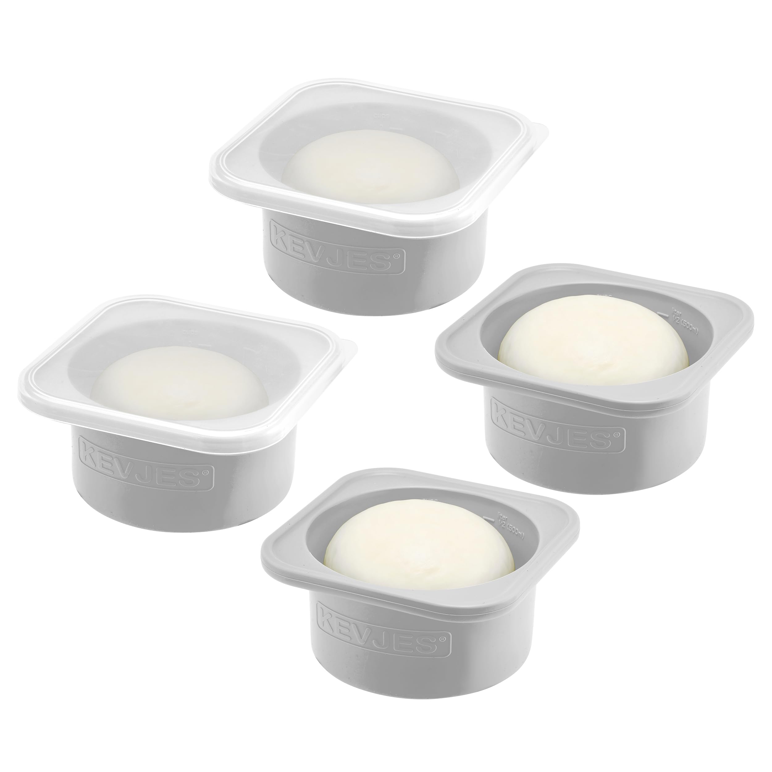 KEVJES Stackable Silicone Artisan Pizza Dough Proofing Proving Containers with Lids-2/3/4/5 pack-500ml portion (Grey, 4 PACK)