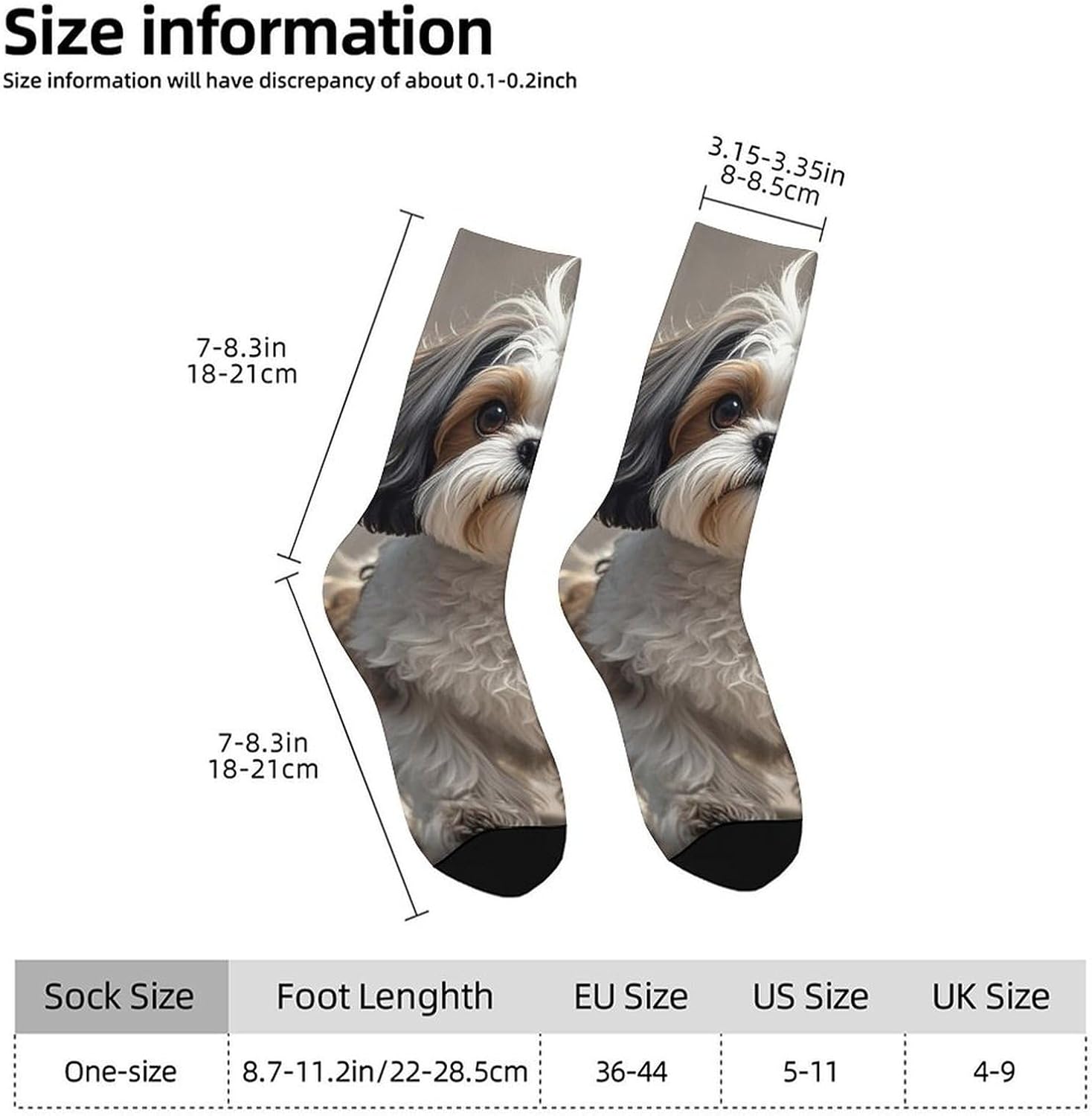 Mid-Calf Socks for Unisex, Casual Long Shih Tzu Dog Sock for Running, Elastic Crew Socks for Work