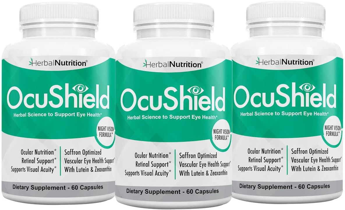 OcuShield Eye Health Vitamin Support for Healthy Eyes, Night Vision with Saffron, Lutein & Zeaxanthin, Eye Nutrients to Protect & Stimulate Ocular Health, Three Bottle