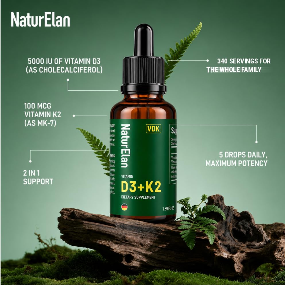 Image of Vitamin D3 5000 IU & K2 Drops with MCT Oil 5000IU D3 + 100 Mcg K2(MK-7) | 1.69 Fl Oz, Supports Bone, Immune, Heart & Teeth Health, Third-Party Tested, Vegan, Non-GMO, Gluten Free