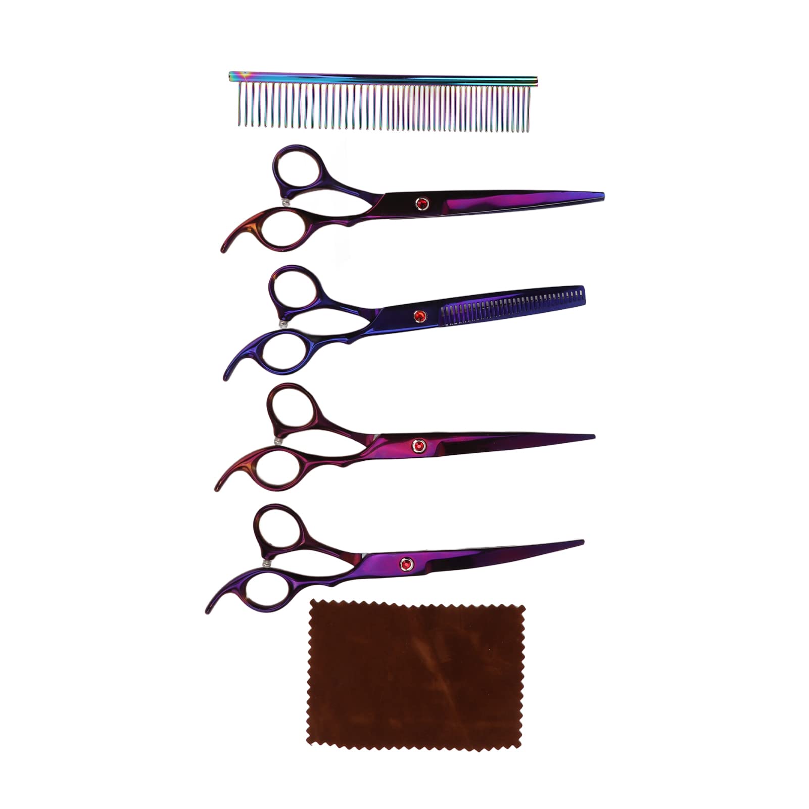 Cryfokt Tijeras de Peluquería para Mascotas, Tijeras de Peluquería Canina de Pelo Grueso de Corte Suave, de Acero Inoxidable con Peine y Bolsa de Almacenamiento para Mascotas Pequeñas de Pelo Largo