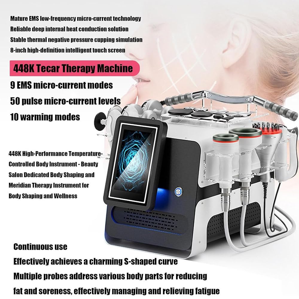 Qiang Máquina Profesional Diatermia 448k Cet Ret EMS,Equipo Estético 10 En 1 con Varilla Fascial,Reafirmación Piel, Reducción Celulitis,Alivio Dolor Articular para Centro De Rehabilitación Corporal
