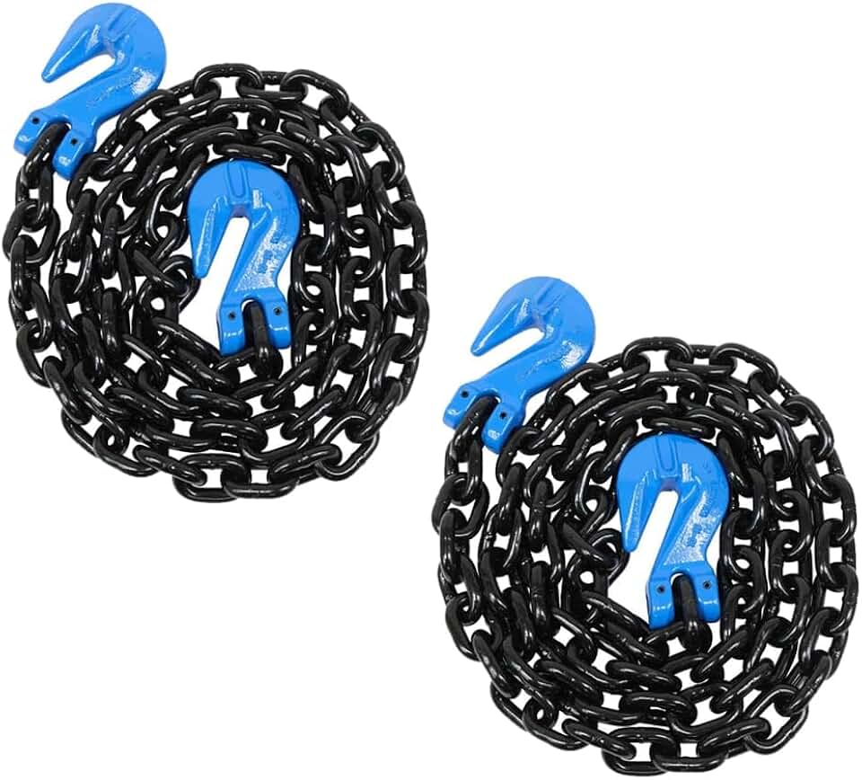 Mytee Products 2 Pack 1/2" x 16' Grade 100 Transport Chain with G100 Grab Hooks, 15000 lbs WLL | Heavy-Duty Trucker Chain for Cargo & Load Securement - Tow Transport Chain