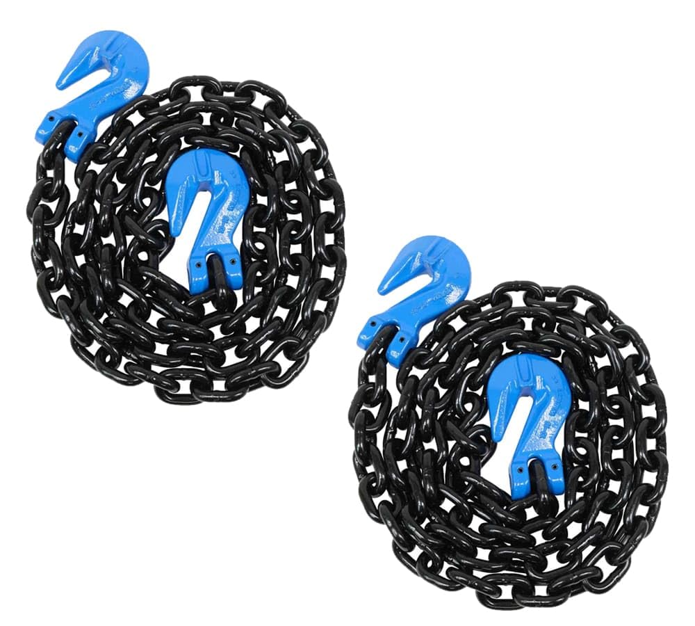 Mytee Products 2 Pack 1/2" x 16' Grade 100 Transport Chain with G100 Grab Hooks, 15000 lbs WLL | Heavy-Duty Trucker Chain for Cargo & Load Securement - Tow Transport Chain