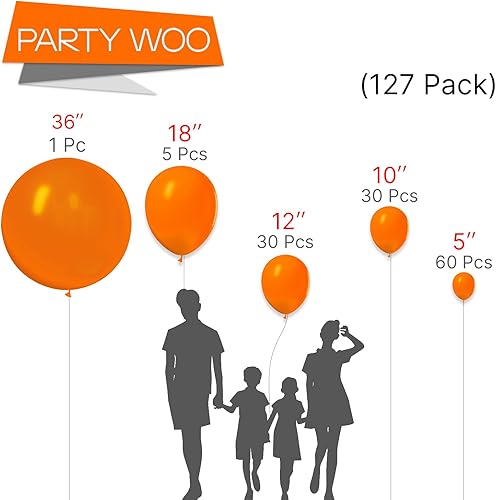 Miniatura 2 de PartyWoo Globos naranja mandarina, 127 globos naranja oscuro de diferentes tamaños, paquete de globos de 36 pulgadas, 18 pulgadas, 12 pulgadas, 10