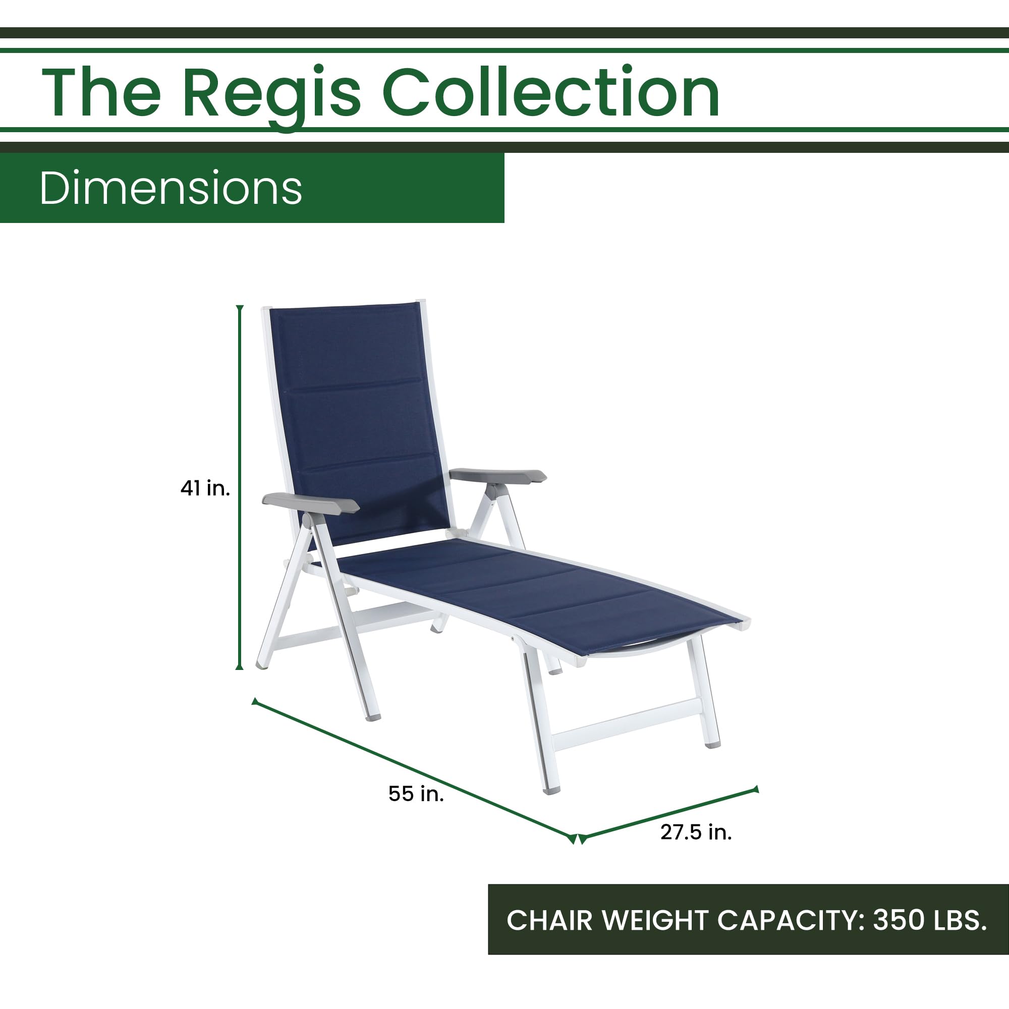 Hanover Regis Chaise Longue Imbottita Per Esterni - Telaio In Alluminio, Tessuto PVC Ad Asciugatura Rapida, Regolabile E Pieghevole - Per Patio, Giardino, Piscina