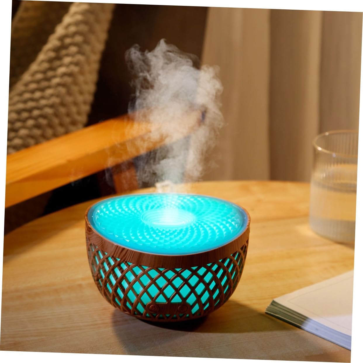 Humidificador Difusor de Aromaterapia Inalámbrico Capacidad 320Ml y Diseño de Madera para Decoración de Escritorio Hogar