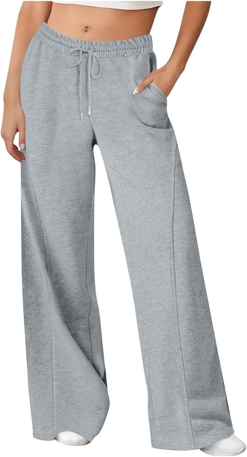 Leg Sweatpants with High Waist for Home Wear, Light Grey L | Women ' s Casual High Waist Drawstring for Comfort in Cool Weather, Home Wear and Relaxing Daily Activities