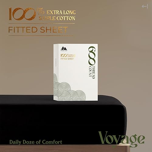 Miniatura 47 de MAYFAIR LINEN 100% Egyptian Cotton Fitted Sheet Twin Size - 600 Thread Count 16" Deep Pocket Twin Fitted Sheet Only, Soft Cooling Elastic Bottom