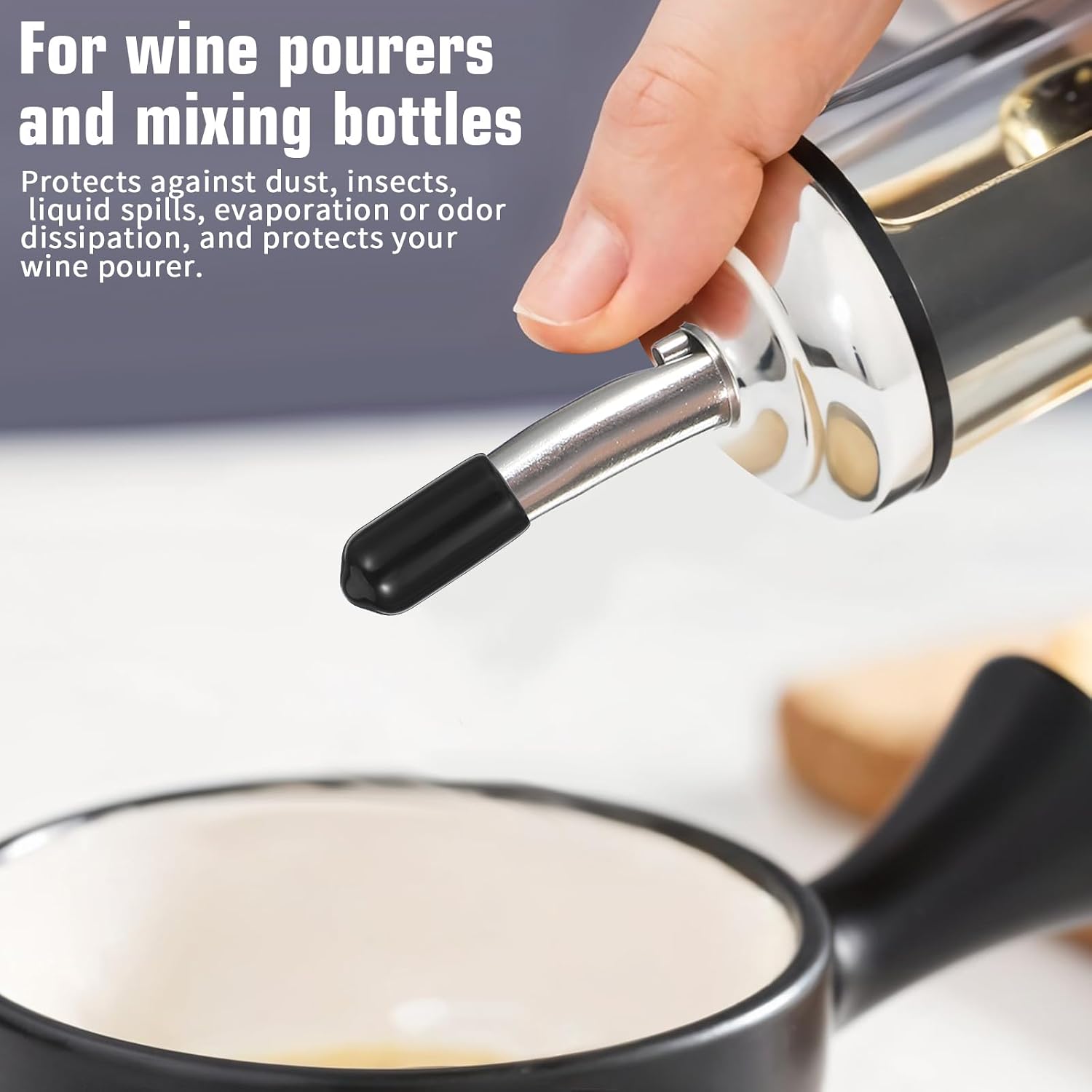 200PCS Pourers Dust Covers, Liquor Pour Spout Cover for Liquor Bottle Spouts, Olive Oil Spout, Pour Spot Caps, Black Rubber Pourer Caps (Not Include the Spout)