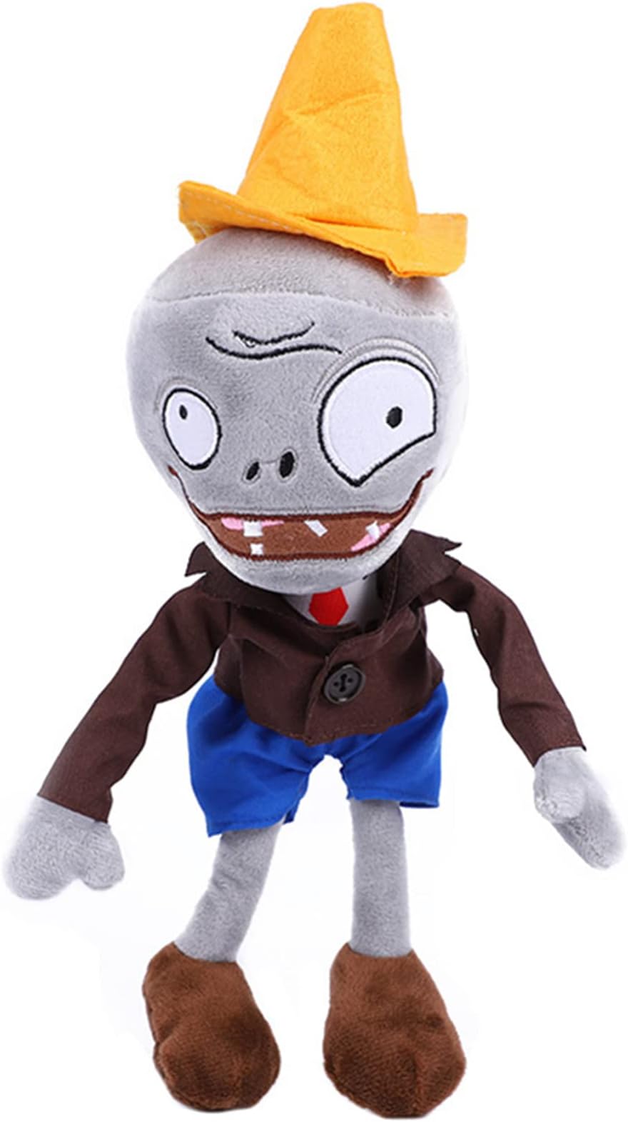 JHESAO 12" PVZ Plush Conehead Zombies Brown Coat Toys PVZ 1 2 Stuffed Soft Doll Roadblock Conehead Zombie New