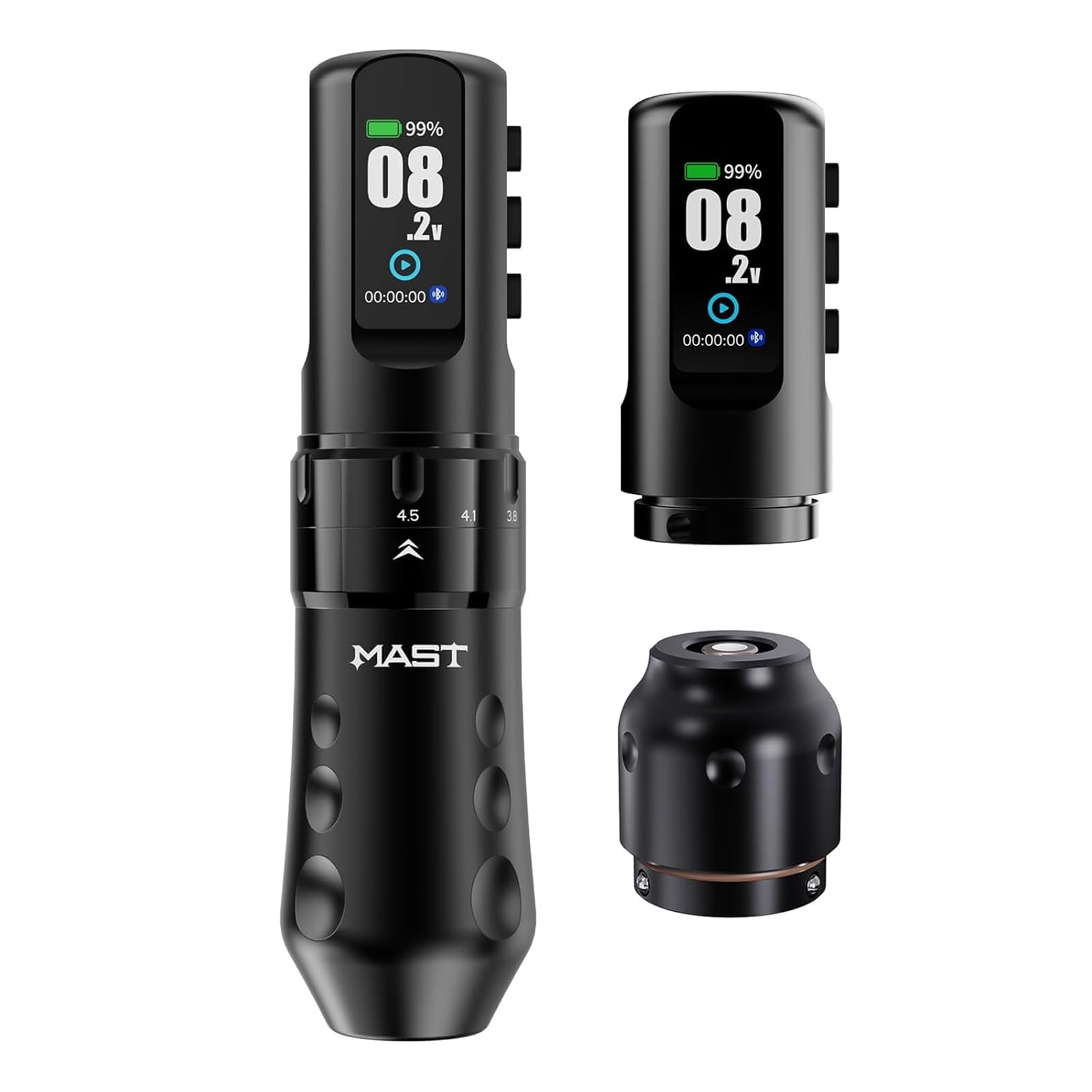 Mast Tattoo Flip4 Pro Máquina de Tatuar Inalámbrico - 7 Carreras (2.5-4.5mm) - 2 Pieza Batería 2000mAh - Para Principiantes y Profesionales Negro
