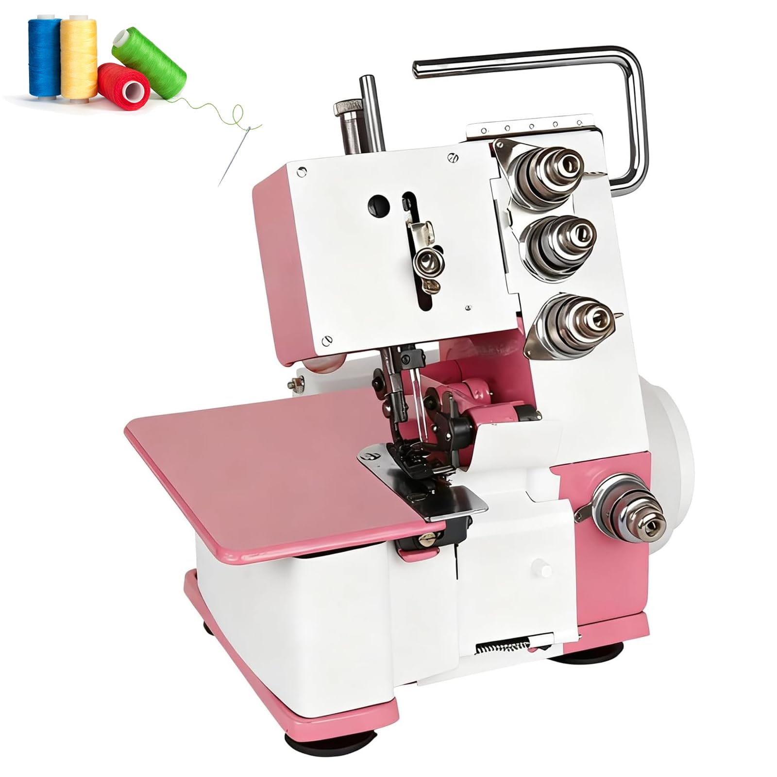Máquina de coser Overlock Serger portátil, máquina de coser de 4 hilos con controlador de pie/luz LED, 1200 puntadas por minuto, para varios tejidos Pink