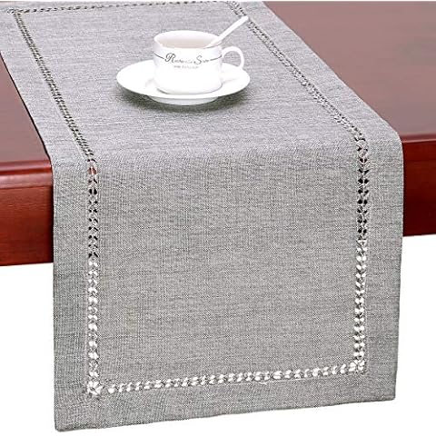 GRELUCGO Handmade Hemstitch Gray Dining Table Runner Or Dresser Scarf,Rectangle 14 x 36 Inch Cover