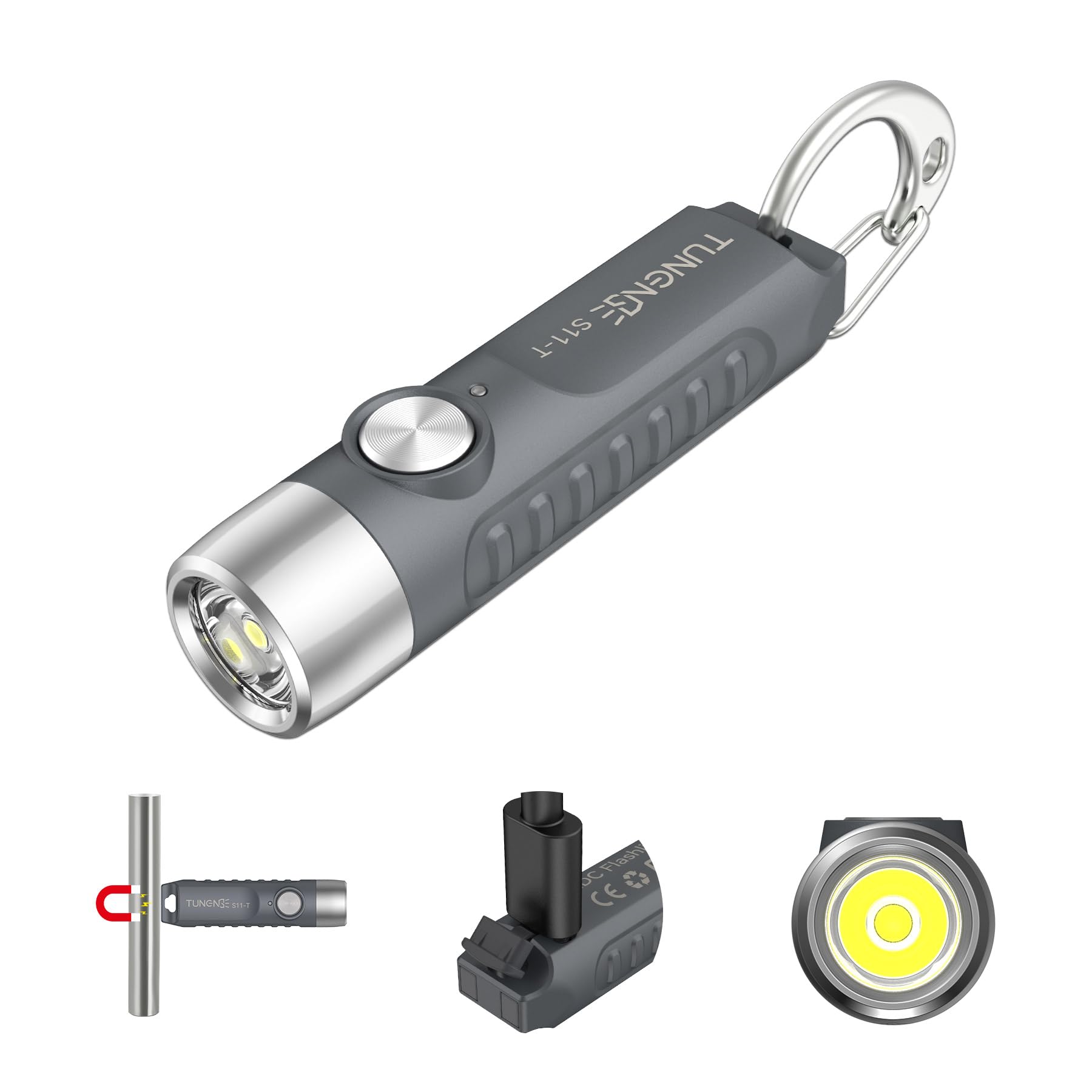 S11-T Linterna recargable con llavero, 500 lúmenes altos, mini linterna EDC con imán, luz LED de bolsillo adecuada para exteriores, camping, senderismo