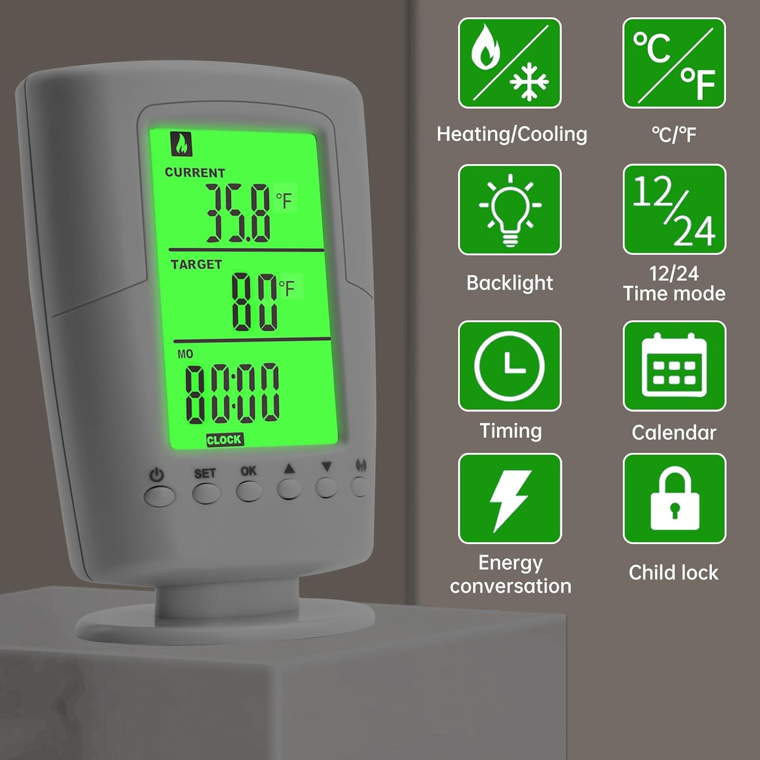 Diymore WTC100 Wireless Thermostat - Digital Temperature Controller Outlet, Plug-in Heating & Cooling Control (32-140°F), 230V with Remote Sensor 5 616dJsCo+aL. AC SL1500