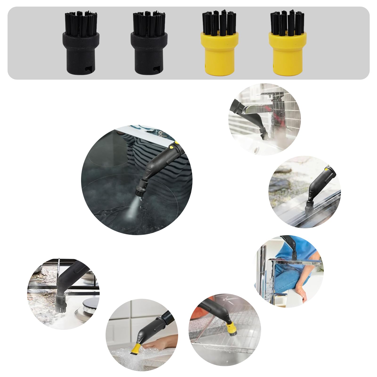 6 Pièces Accessoires De Nettoyeur Vapeur pour Kärcher SC1-SC5 CTK10 CTK20, Ensemble De Brosses Rondes pour Kärcher Nettoyeur Vapeur Accessoires, 4 Brosses Rondes, 1 Buse Et 1 Buse Allongée