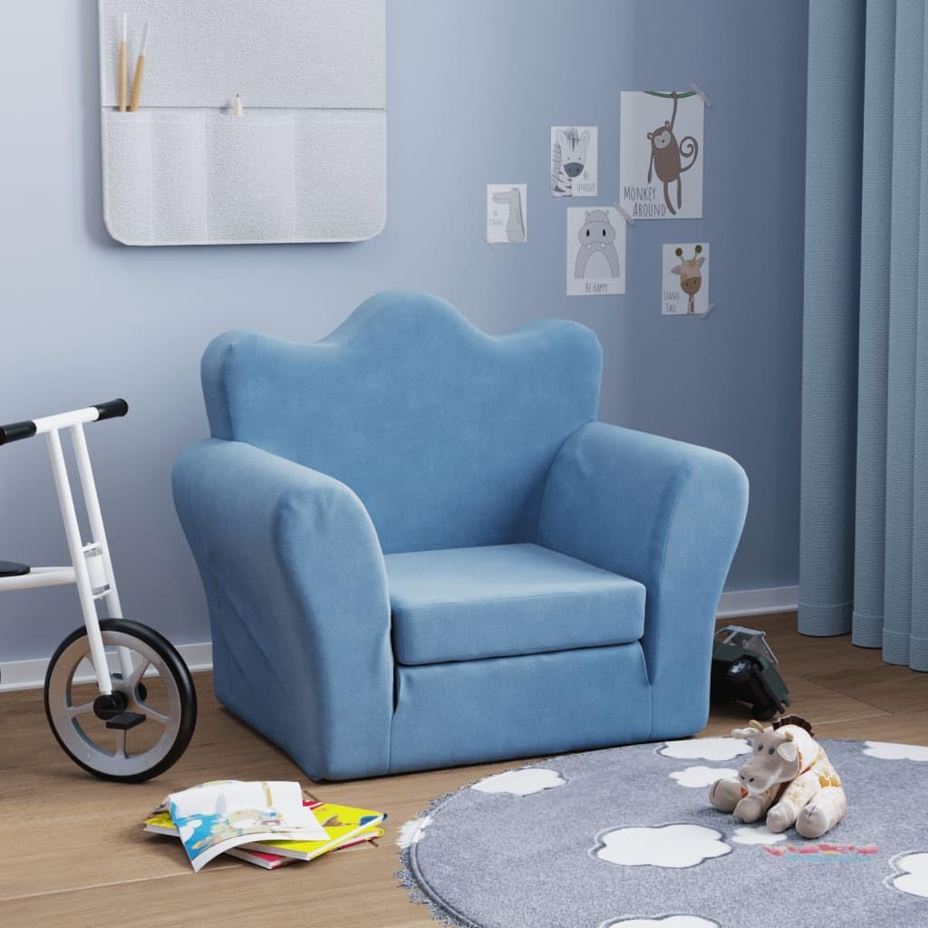 Tomostar Fauteuil pour Enfant Pliable, Chaise de Lit Canapé Convertible Bleu 54 x (34-90) x 45 cm Peluche Douce