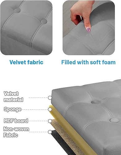 Miniatura 4 de AmasSmile Taburete otomano de almacenamiento, reposapiés de terciopelo de 17 pulgadas, taburete otomano corto, pequeño almacenamiento otomano