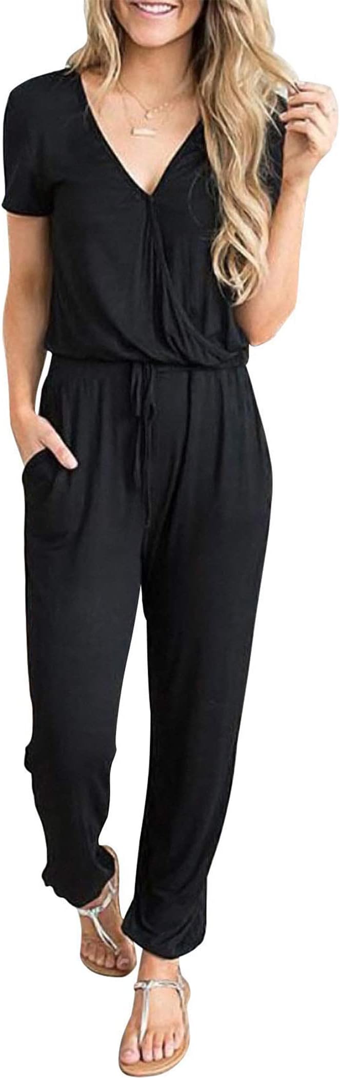 Jumpsuits for Women 2026 Spring Summer Casual Dressy Short Sleeve Romper Airport Vacation Travel Outfits