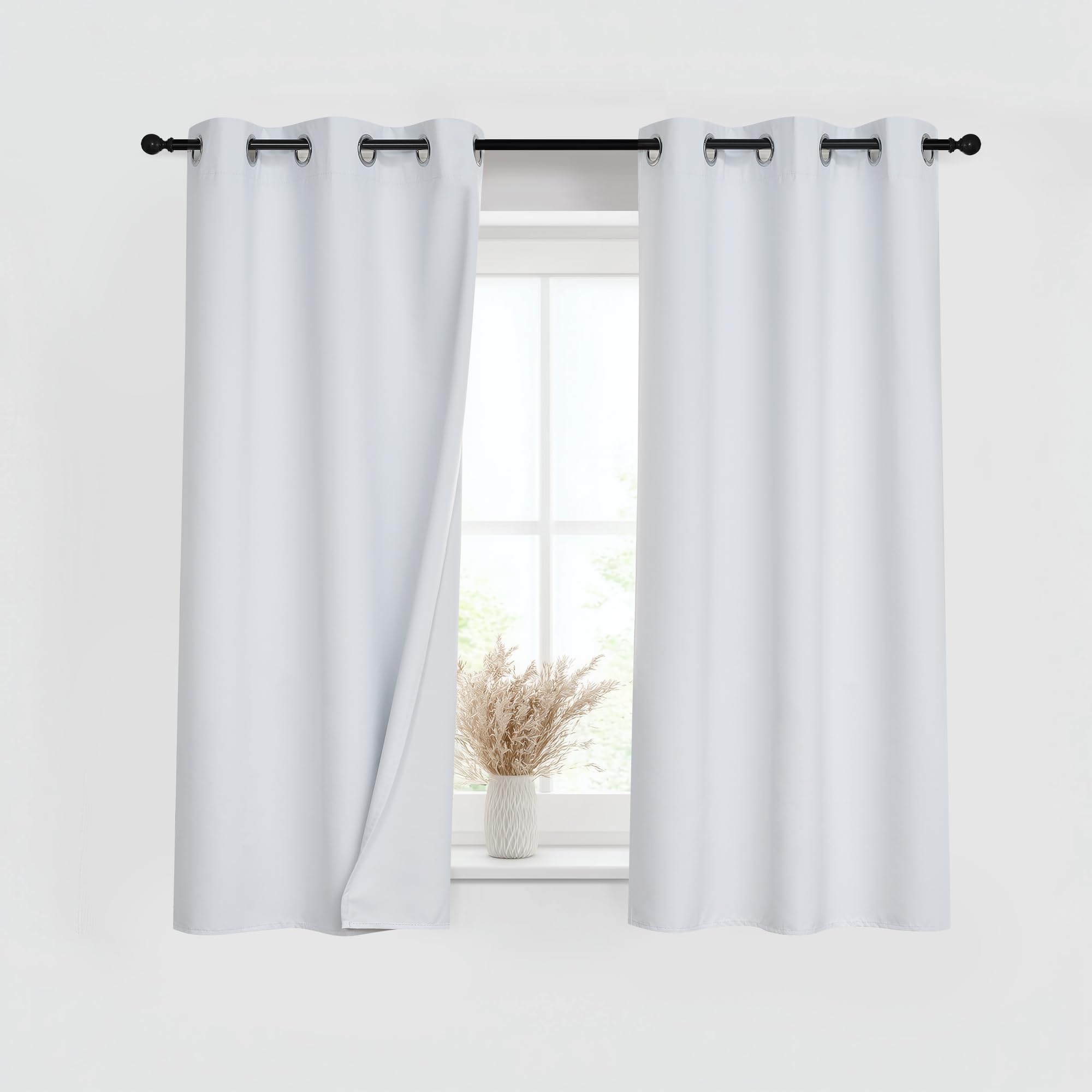 PONY DANCE White 100% Blackout Short Curtains for Kitchen Over Sink, 2 PCS