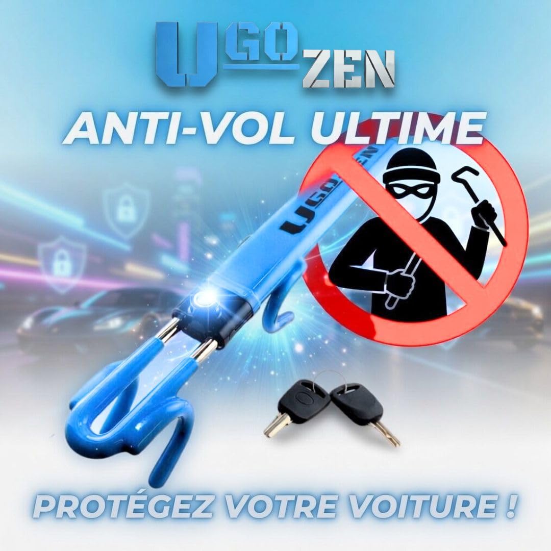 Ugozen Antivol Voiture Canne Haute Visibilité Bleu | Barre Bloque Volant Universel Dissuasif