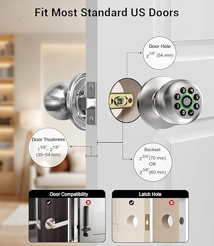 Miniatura 7 de Cerradura de puerta inteligente de huellas dactilares con control de aplicación y llave, perilla de puerta de entrada sin llave, perilla de puerta