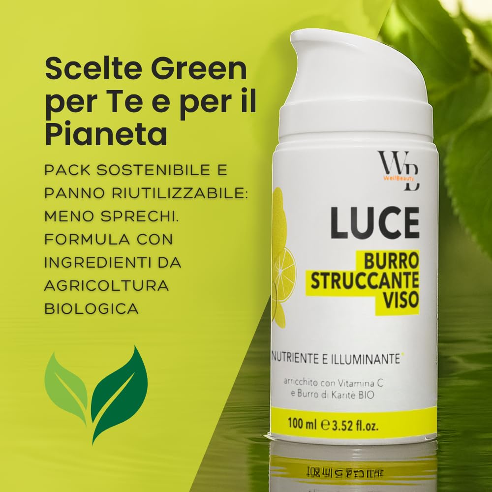 WELLBEAUTY Burro Struccante 100ml, Detergente Viso e Occhi, Airless Formato Viaggio, Anti-Pollution, Cleansing Balm, Doppia Detersione, Makeup Remover, Olio Di Cocco, Per Pelli Sensibili, Vit. C