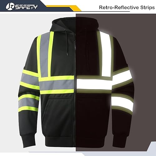 Miniatura 10 de JKSafety Sudadera de seguridad de alta visibilidad para hombres y mujeres, sudadera con capucha y cremallera de alta visibilidad con tiras