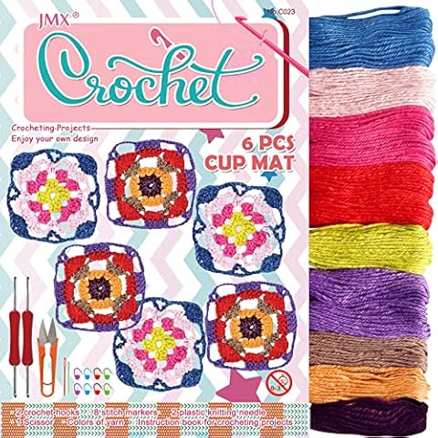 QCZKB Coasters Crochet Kits 14 Cotton Crochet Yarn Balls Includes 2 Crochet Hooks, 2 Weaving Needles, Instruction Book, 8knitting Stitch Markers|Prefect Coasters Crochet Beginner Kit(C0023) Cover