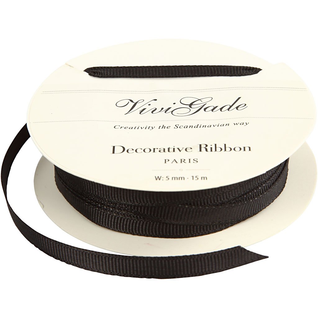 Decoration Ribbon, W: 5 mm, black, Paris, 15m