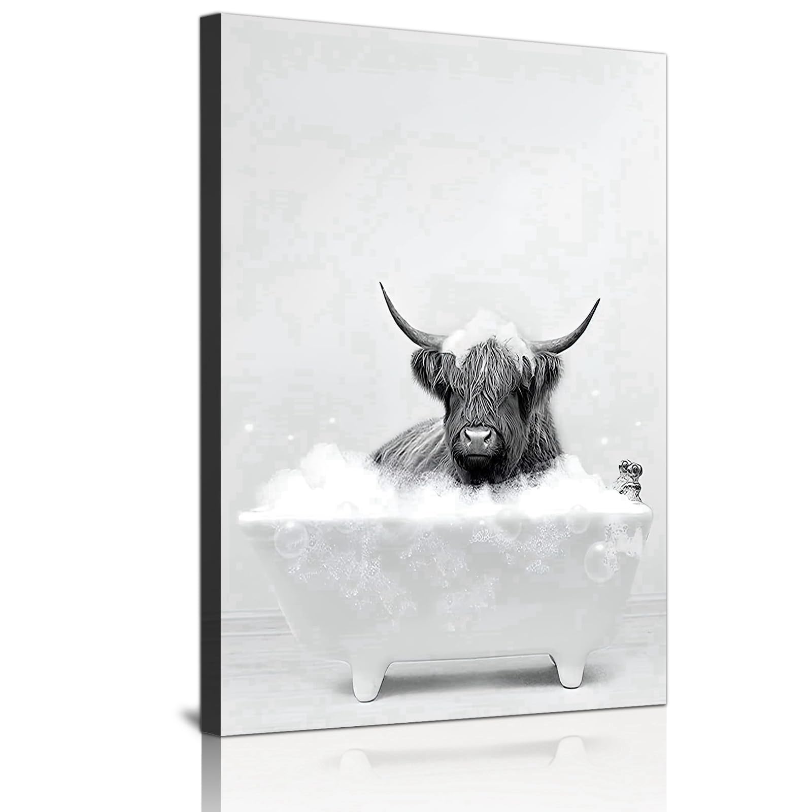 QPLGTU Bathroom Home Background Wall Decoration Poster, Black and White Highland Cow Decoration Photo Wallpaper
