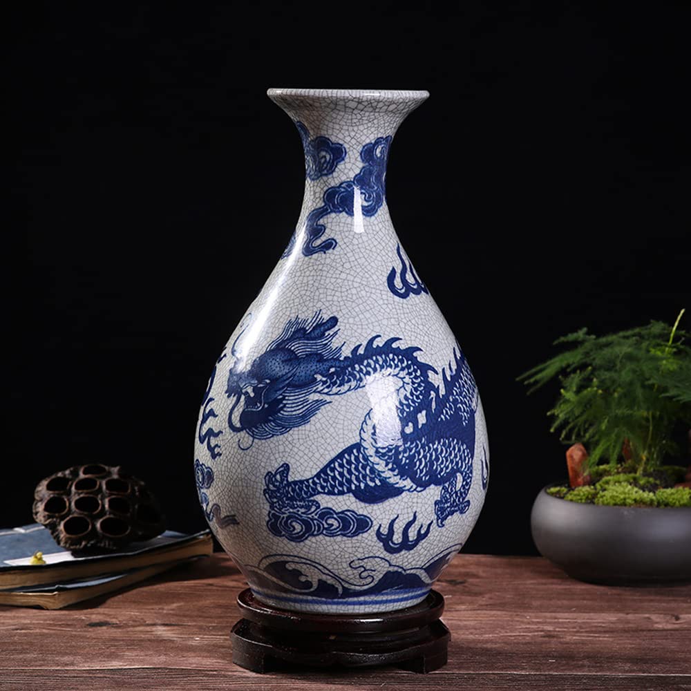Niebieski i biały smok ceramiczny wazon pod pokładem, emaliowany krakiel, chiński styl retro, ręcznie robiony, do domu, salonu, (mój)