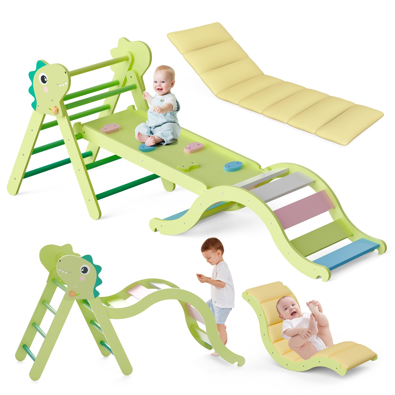 KidsBuddy Pikler Triangle Set with Cushion 9 in 1, Climbing Toys for Toddlers Inside, Foldable Wooden Climbing Toys Indoor Jungle Gym Montessori Climbing Set for Toddler 1-3 in Home and Daycare