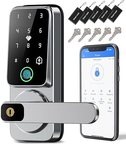 Cerradura de puerta de huellas dactilares con asa, cerradura de puerta de entrada sin llave con teclado y timbre, cerraduras biométricas
