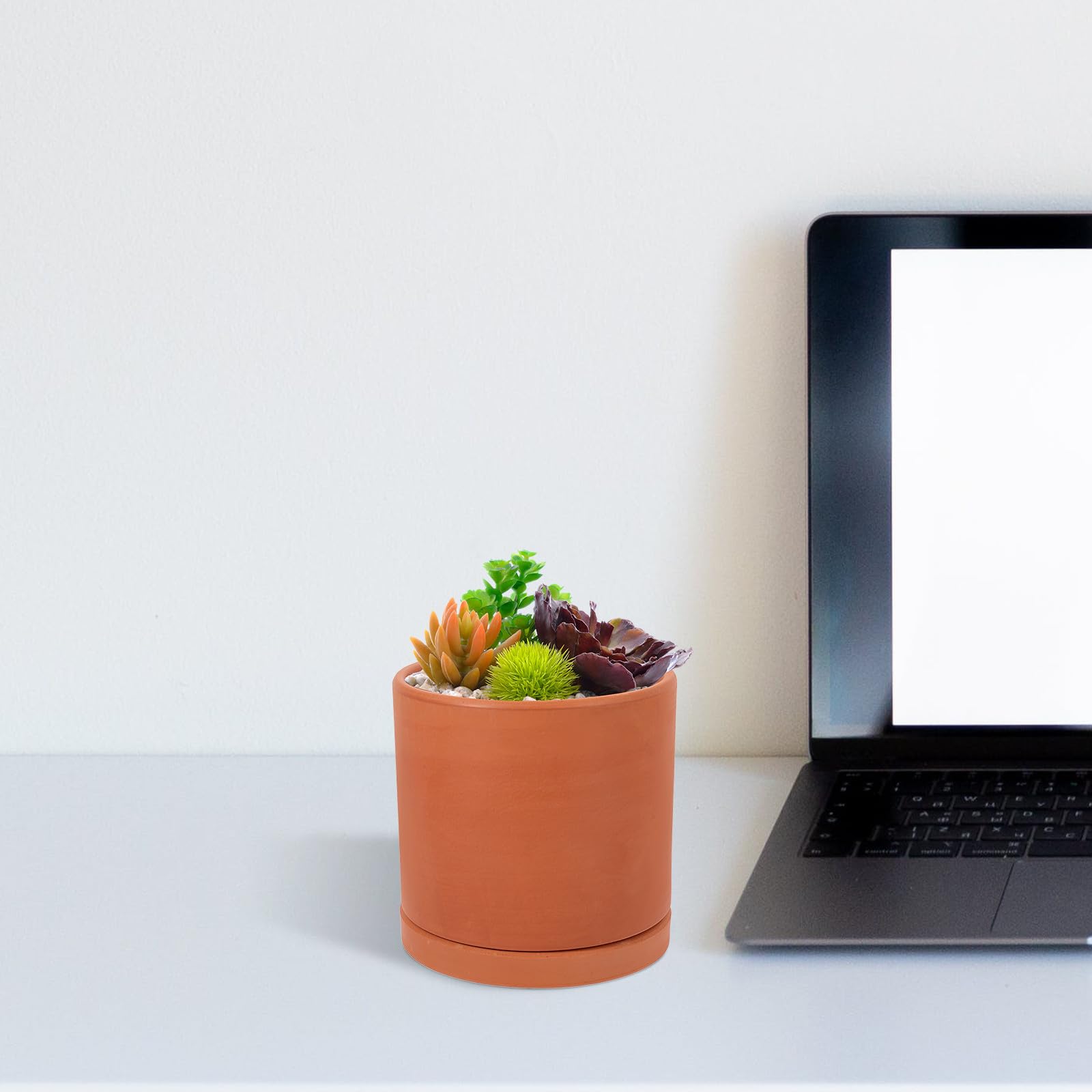 TOYANDONA Maceta de Barro Cilíndrica Naranja para Suculentas con Diseño Transpirable y Autorriego, Adecuado para Jardinería y Plantas de Exterior