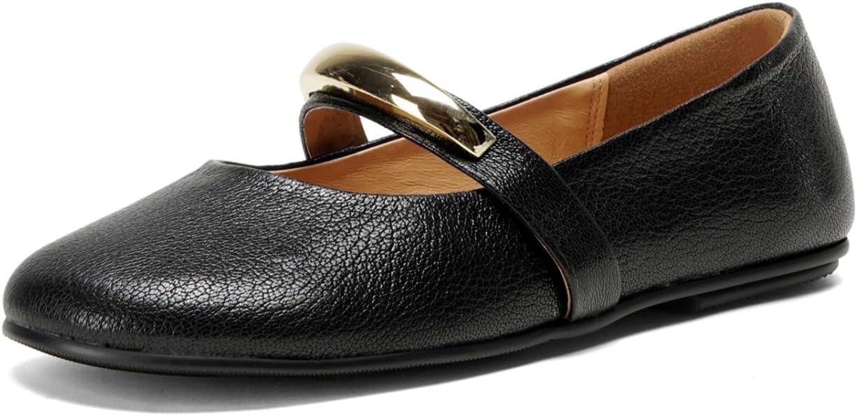 TinaCus Genuine Leather Women's Round Toe Slip on Cute Mary Jane Shoes Comfortable Flats