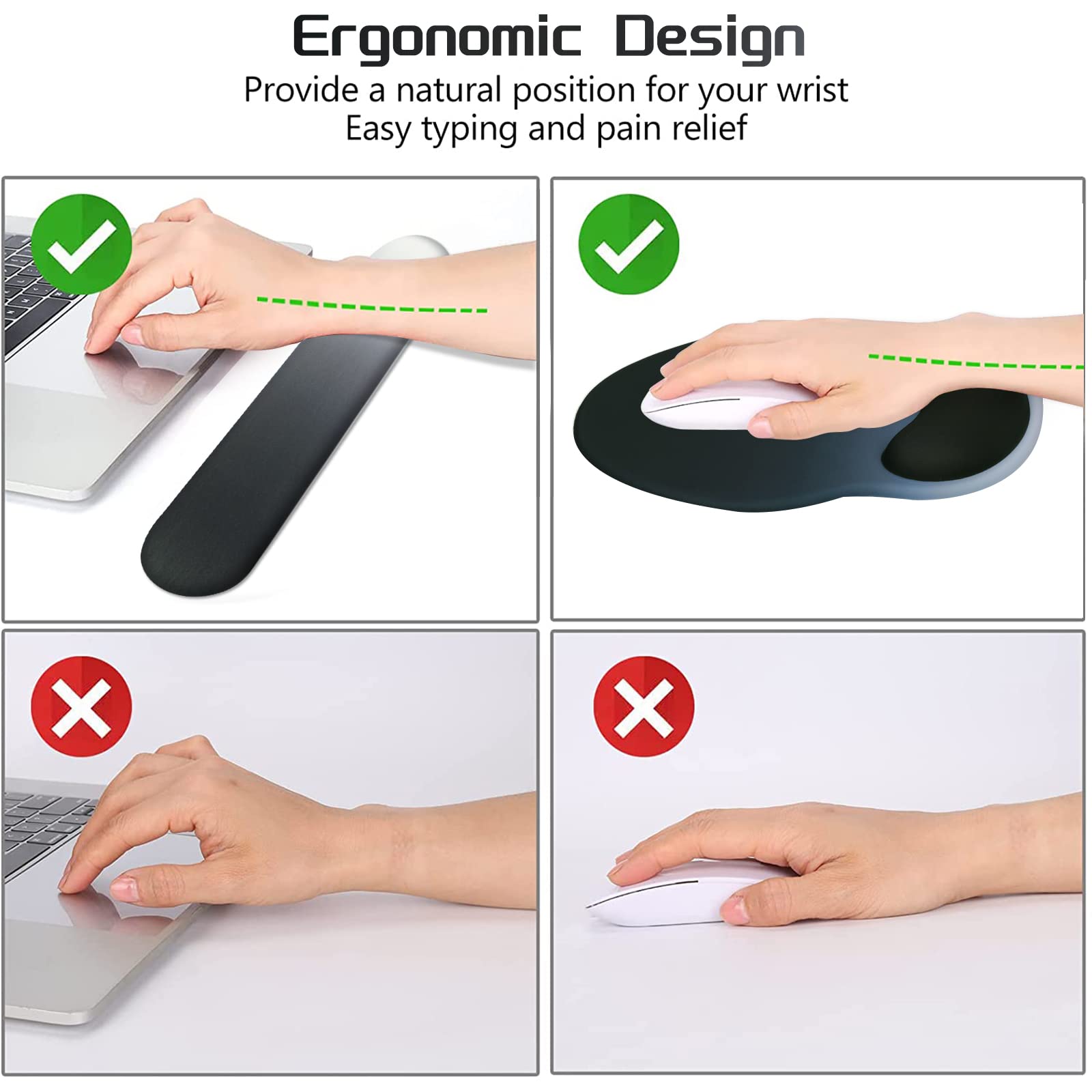 Alfombrilla Ratón Ergonómica Kit Oficina Alfombrilla Ratón Y Reposamuñecas Teclado 4 En 1 Alfombrilla Ergonomica Raton