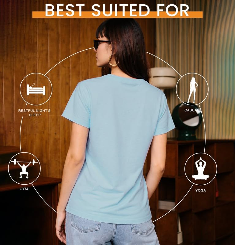 Image of Sleepynuts Women's Plain Round Neck Regular Fit Half Sleeve Cotton T Shirt