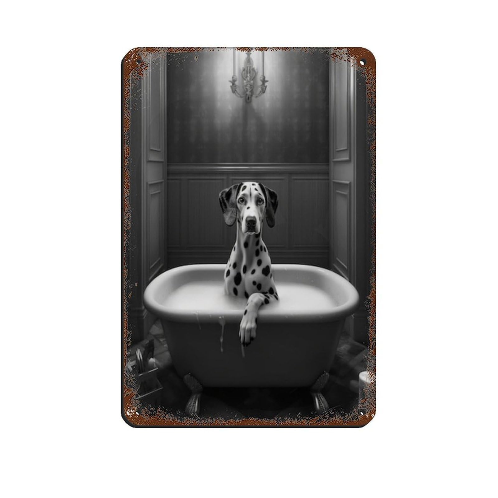 Adorable Dalmatian in Tub Poster Tin Sign Vintage Metal Pub Club Cafe Bar Home Wall Art Decoration Poster Retro 8x12inch(20x30cm)