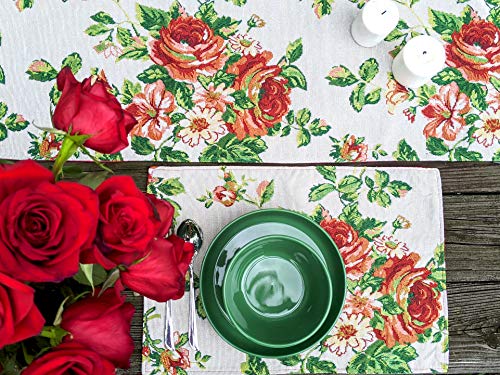 Tache Sweet Roses Spring Summer Traditional Country Vintage White Red Floral Decorative Woven Tapestry Dresser Kitchen Coffee Table Runners, 13X54 #TOP4